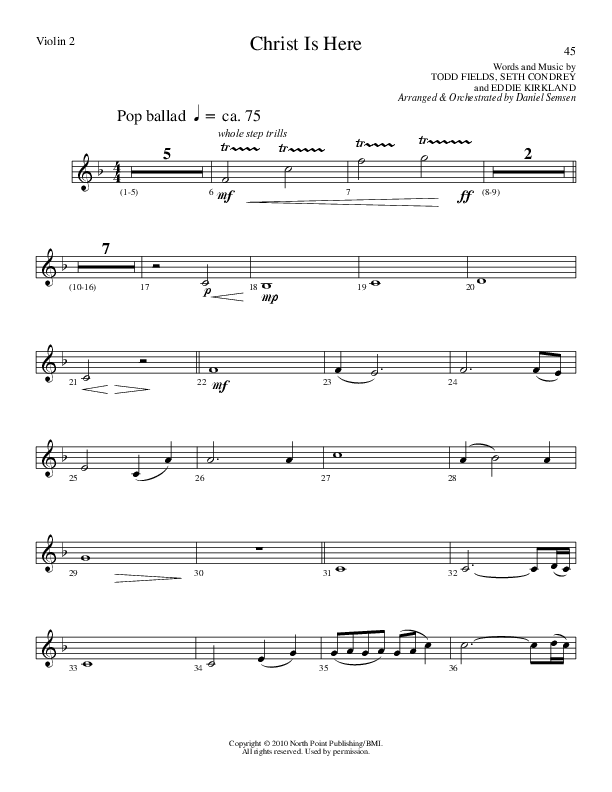 Christ Is Here (Choral Anthem SATB) Violin 2 (Lillenas Choral / Arr. Daniel Semsen)