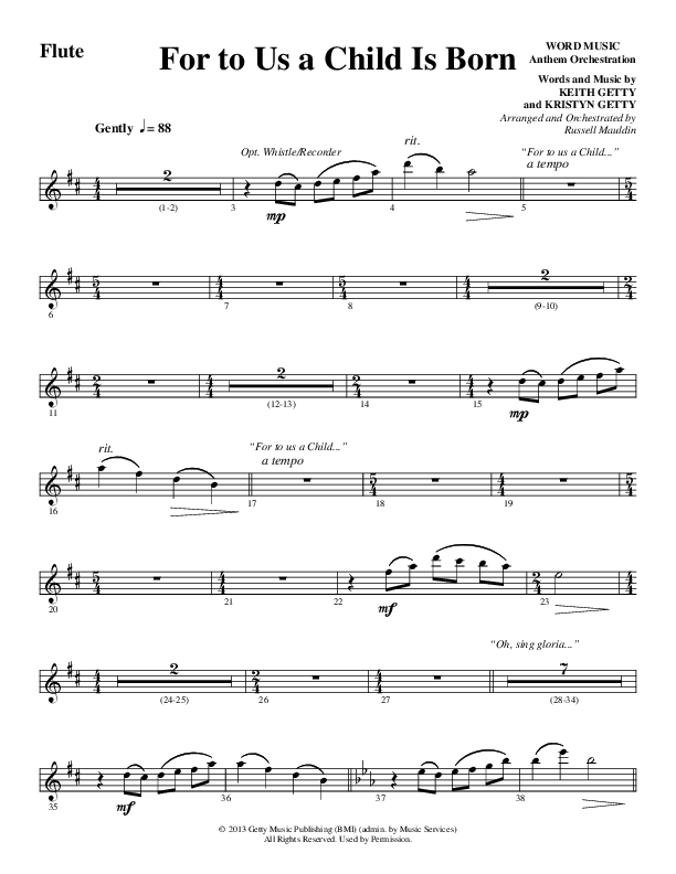 For To Us A Child Is Born (Choral Anthem SATB) Flute (Word Music Choral / Arr. Russell Mauldin)