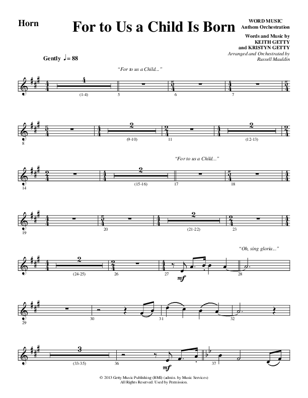 For To Us A Child Is Born (Choral Anthem SATB) French Horn (Word Music Choral / Arr. Russell Mauldin)