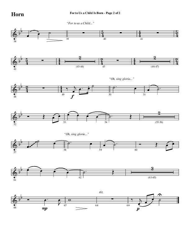 For To Us A Child Is Born (Choral Anthem SATB) French Horn (Word Music Choral / Arr. Russell Mauldin)