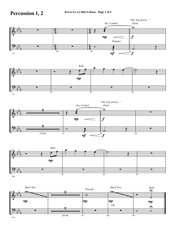 For To Us A Child Is Born (Choral Anthem SATB) Percussion 1/2 (Word Music Choral / Arr. Russell Mauldin)