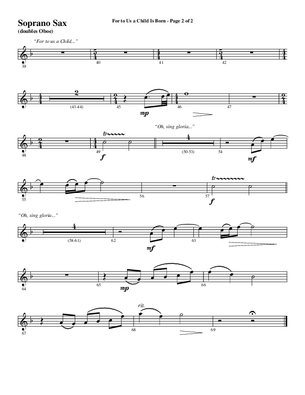 For To Us A Child Is Born (Choral Anthem SATB) Soprano Sax (Word Music Choral / Arr. Russell Mauldin)