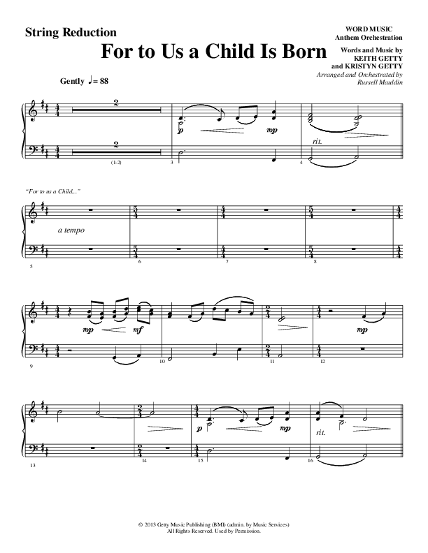 For To Us A Child Is Born (Choral Anthem SATB) String Reduction (Word Music Choral / Arr. Russell Mauldin)