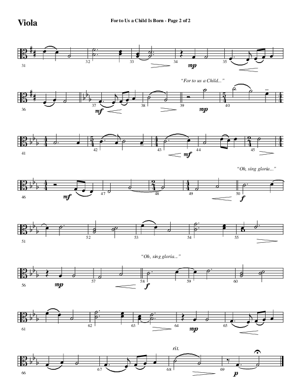 For To Us A Child Is Born (Choral Anthem SATB) Viola (Word Music Choral / Arr. Russell Mauldin)