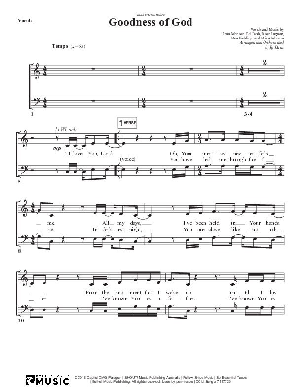 Goodness Of God Choir Sheet (Bell Shoals Music)