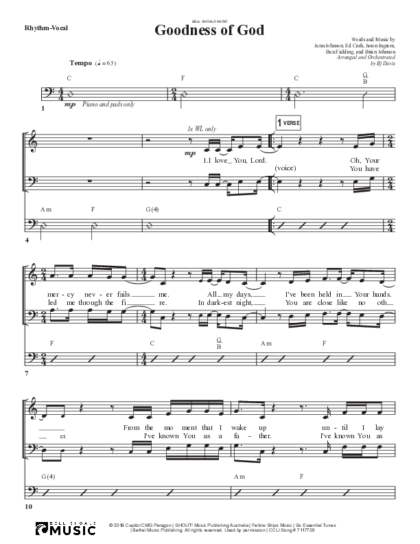 Goodness Of God Piano/Vocal (Bell Shoals Music)