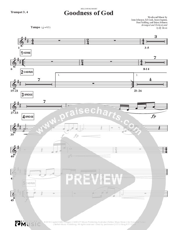 Goodness Of God Trumpet 3/4 (Bell Shoals Music)