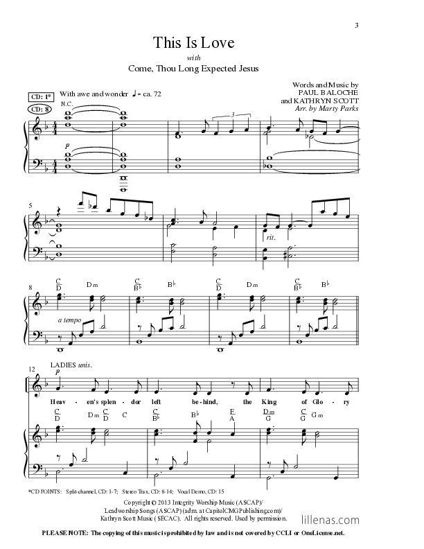 This Is Love (with Come Thou Long Expected Jesus) (Choral Anthem SATB) Anthem (SATB/Piano) (Lillenas Choral / Arr. Marty Parks)