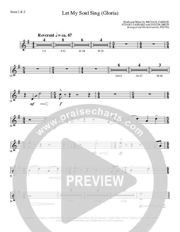 Let My Soul Sing (Gloria) (Choral Anthem SATB) French Horn 1/2 (Lillenas Choral / Arr. Phil Nitz)