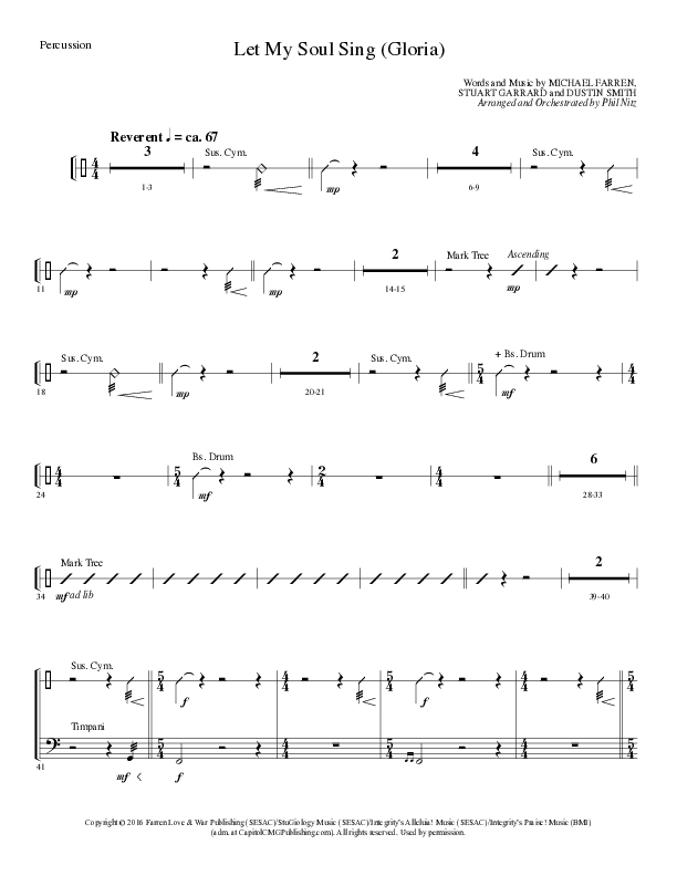 Let My Soul Sing (Gloria) (Choral Anthem SATB) Percussion (Lillenas Choral / Arr. Phil Nitz)