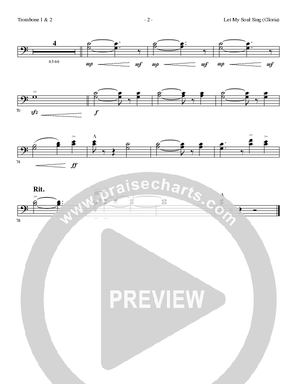 Let My Soul Sing (Gloria) (Choral Anthem SATB) Trombone 1/2 (Lillenas Choral / Arr. Phil Nitz)