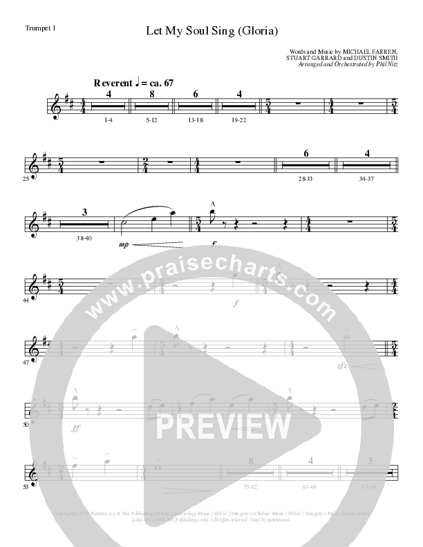Let My Soul Sing (Gloria) (Choral Anthem SATB) Trumpet 1 (Lillenas Choral / Arr. Phil Nitz)
