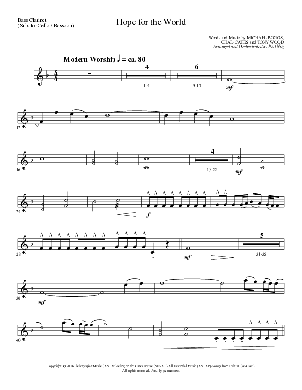 Hope For The World (Choral Anthem SATB) Bass Clarinet (Lillenas Choral / Arr. Phil Nitz)