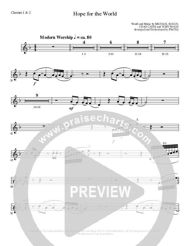 Hope For The World (Choral Anthem SATB) Clarinet 1/2 (Lillenas Choral / Arr. Phil Nitz)