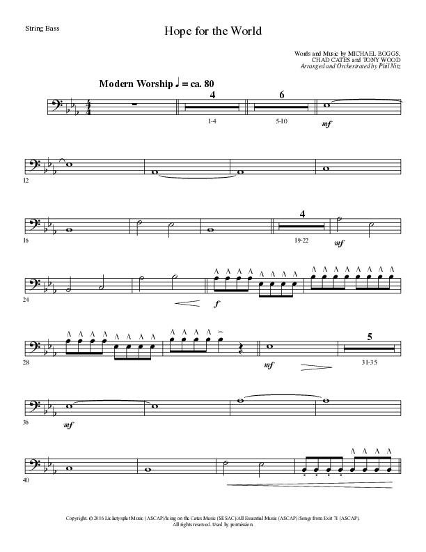 Hope For The World (Choral Anthem SATB) Double Bass (Lillenas Choral / Arr. Phil Nitz)
