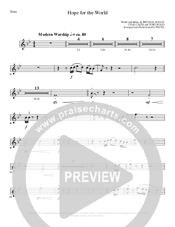 Hope For The World (Choral Anthem SATB) French Horn (Lillenas Choral / Arr. Phil Nitz)