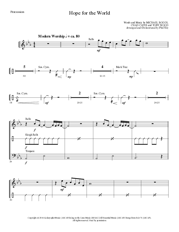Hope For The World (Choral Anthem SATB) Percussion (Lillenas Choral / Arr. Phil Nitz)
