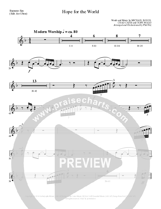 Hope For The World (Choral Anthem SATB) Soprano Sax (Lillenas Choral / Arr. Phil Nitz)