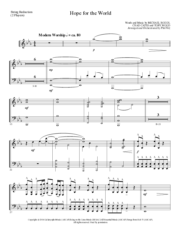 Hope For The World (Choral Anthem SATB) String Reduction (Lillenas Choral / Arr. Phil Nitz)