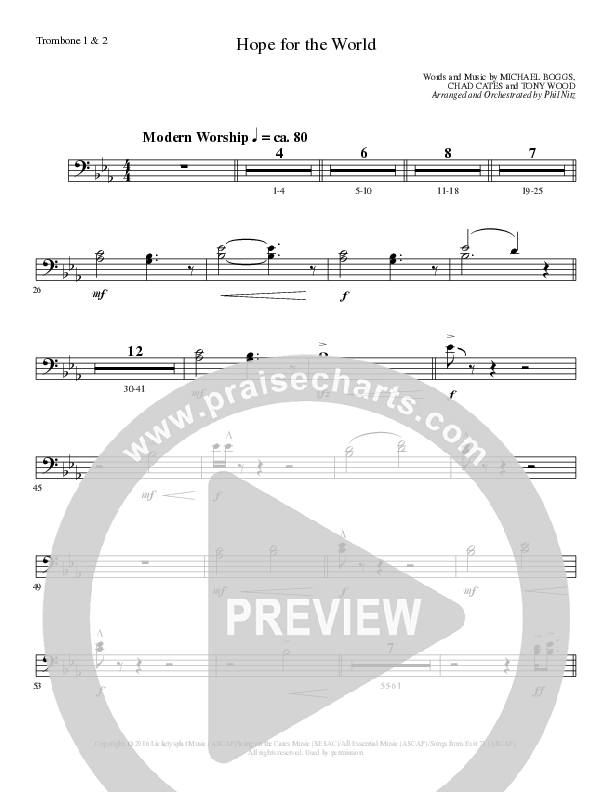 Hope For The World (Choral Anthem SATB) Trombone 1/2 (Lillenas Choral / Arr. Phil Nitz)