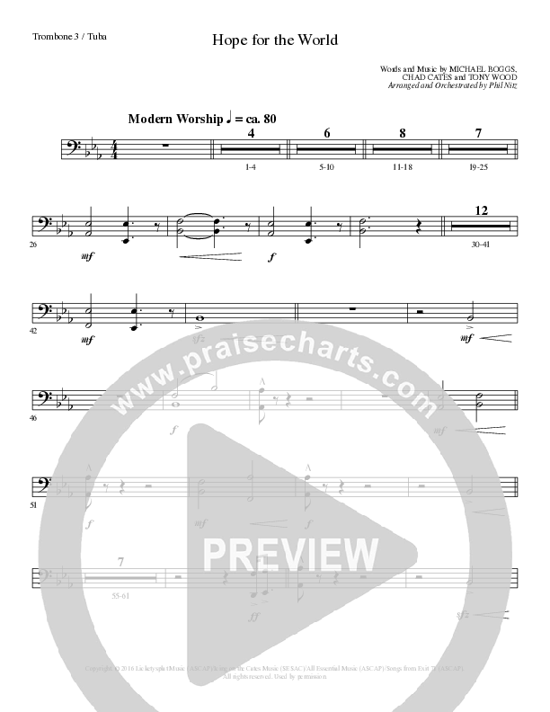 Hope For The World (Choral Anthem SATB) Trombone 3/Tuba (Lillenas Choral / Arr. Phil Nitz)