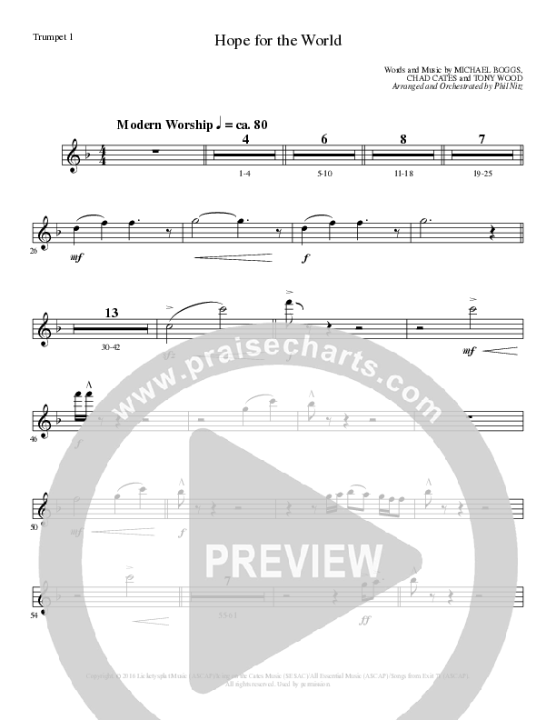 Hope For The World (Choral Anthem SATB) Trumpet 1 (Lillenas Choral / Arr. Phil Nitz)