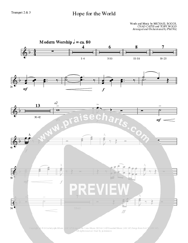 Hope For The World (Choral Anthem SATB) Trumpet 2/3 (Lillenas Choral / Arr. Phil Nitz)