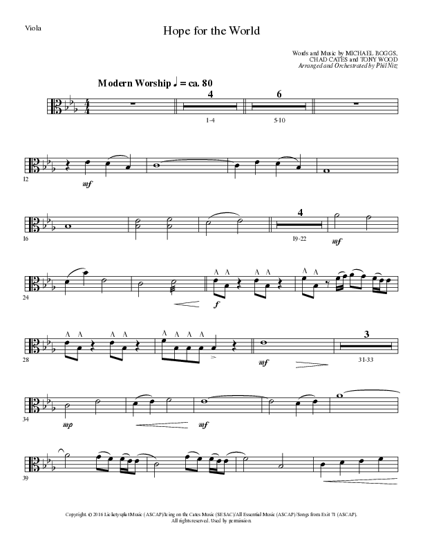Hope For The World (Choral Anthem SATB) Viola (Lillenas Choral / Arr. Phil Nitz)