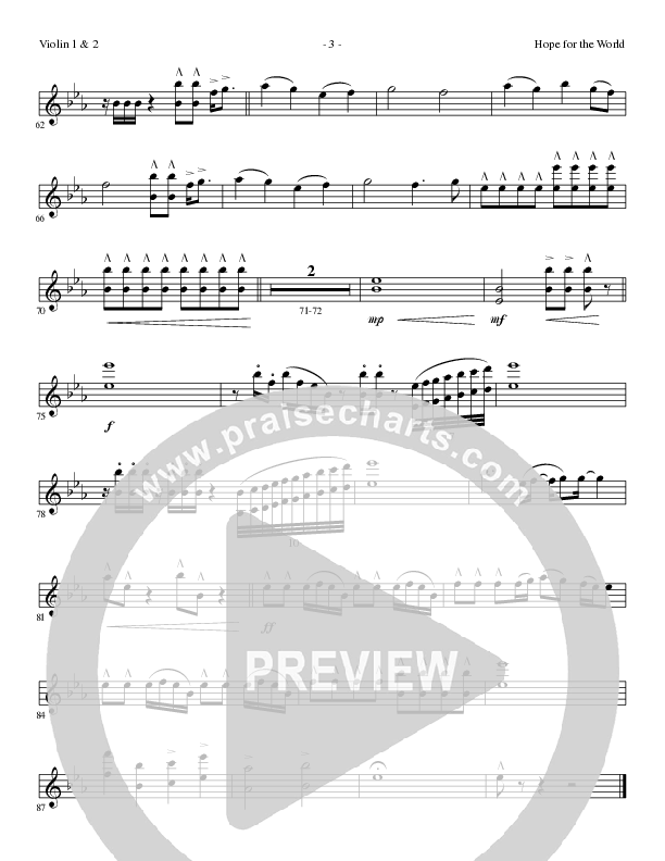 Hope For The World (Choral Anthem SATB) Violin 1/2 (Lillenas Choral / Arr. Phil Nitz)