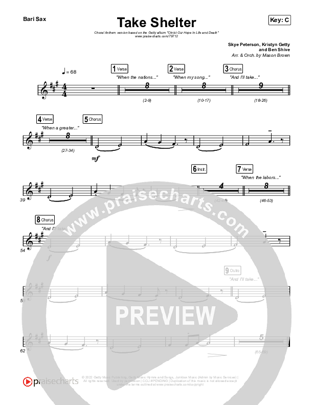 Take Shelter (Choral Anthem SATB) Bari Sax (Keith & Kristyn Getty / Skye Peterson / Arr. Mason Brown)