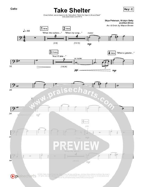 Take Shelter (Choral Anthem SATB) Cello (Keith & Kristyn Getty / Skye Peterson / Arr. Mason Brown)