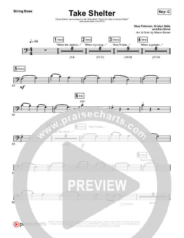 Take Shelter (Choral Anthem SATB) String Bass (Keith & Kristyn Getty / Skye Peterson / Arr. Mason Brown)