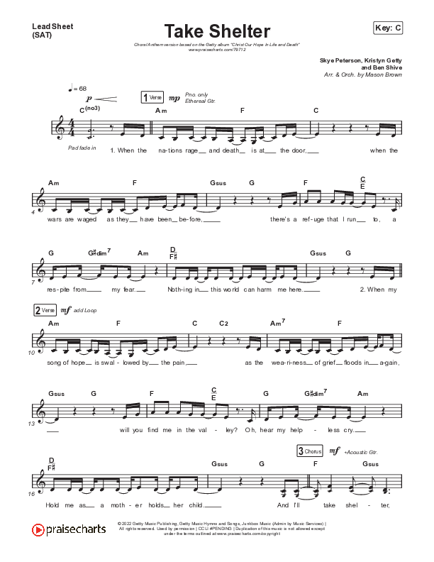 Take Shelter (Choral Anthem SATB) Lead Sheet (SAT) (Keith & Kristyn Getty / Skye Peterson / Arr. Mason Brown)