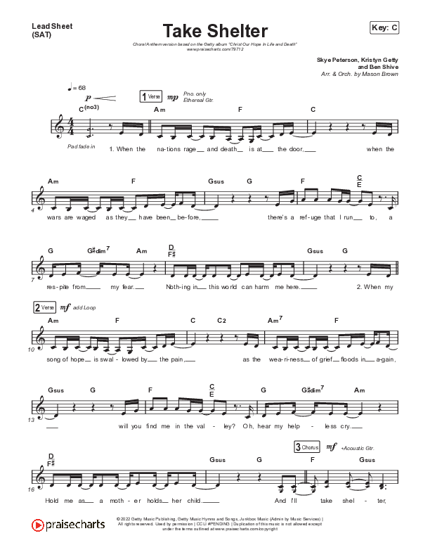 Take Shelter (Choral Anthem SATB) Lead Sheet (SAT) (Keith & Kristyn Getty / Skye Peterson / Arr. Mason Brown)