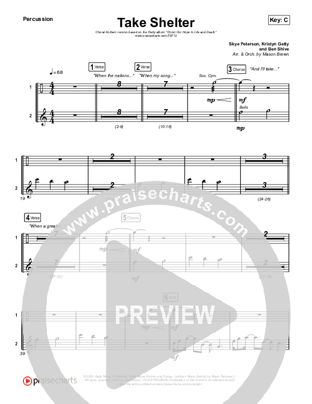 Take Shelter (Choral Anthem SATB) Percussion (Keith & Kristyn Getty / Skye Peterson / Arr. Mason Brown)