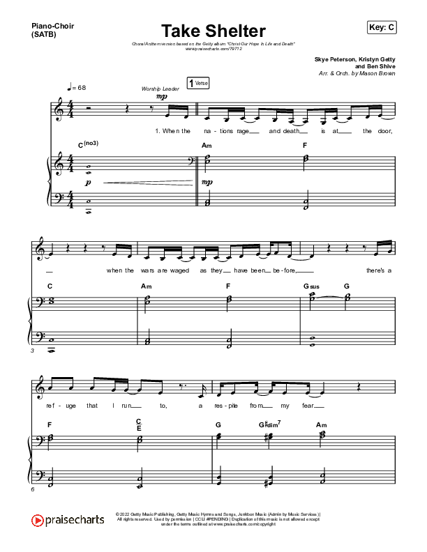 Take Shelter (Choral Anthem SATB) Piano/Vocal (SATB) (Keith & Kristyn Getty / Skye Peterson / Arr. Mason Brown)