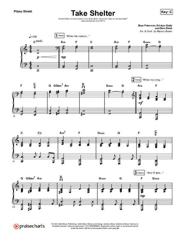 Take Shelter (Choral Anthem SATB) Piano Sheet (Keith & Kristyn Getty / Skye Peterson / Arr. Mason Brown)