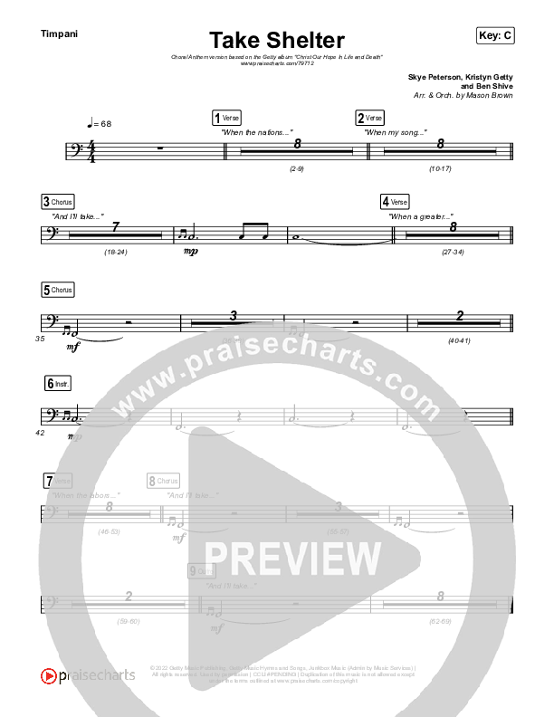 Take Shelter (Choral Anthem SATB) Timpani (Keith & Kristyn Getty / Skye Peterson / Arr. Mason Brown)