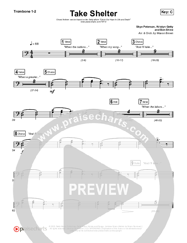 Take Shelter (Choral Anthem SATB) Trombone 1,2 (Keith & Kristyn Getty / Skye Peterson / Arr. Mason Brown)