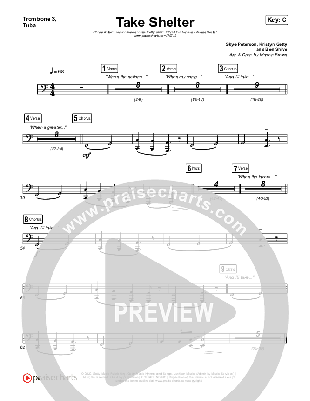 Take Shelter (Choral Anthem SATB) Trombone 3/Tuba (Keith & Kristyn Getty / Skye Peterson / Arr. Mason Brown)