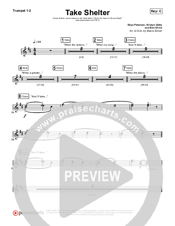 Take Shelter (Choral Anthem SATB) Trumpet 1,2 (Keith & Kristyn Getty / Skye Peterson / Arr. Mason Brown)