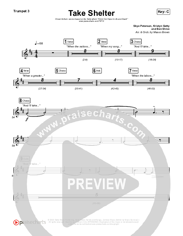 Take Shelter (Choral Anthem SATB) Trumpet 1,2 (Keith & Kristyn Getty / Skye Peterson / Arr. Mason Brown)