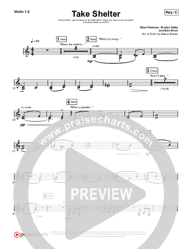 Take Shelter (Choral Anthem SATB) String Pack (Keith & Kristyn Getty / Skye Peterson / Arr. Mason Brown)