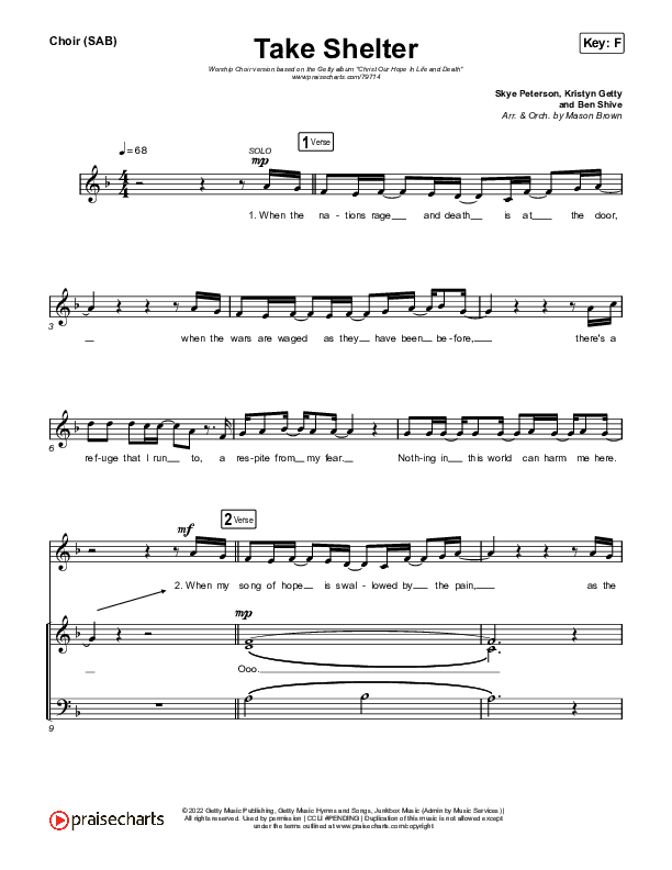 Take Shelter (Worship Choir SAB) Choir Sheet (SAB) (Keith & Kristyn Getty / Skye Peterson / Arr. Mason Brown)