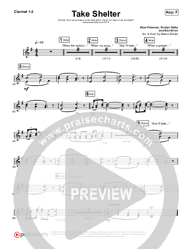 Take Shelter (Worship Choir SAB) Clarinet 1/2 (Keith & Kristyn Getty / Skye Peterson / Arr. Mason Brown)