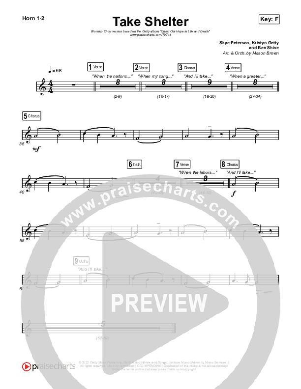 Take Shelter (Worship Choir SAB) French Horn 1/2 (Keith & Kristyn Getty / Skye Peterson / Arr. Mason Brown)