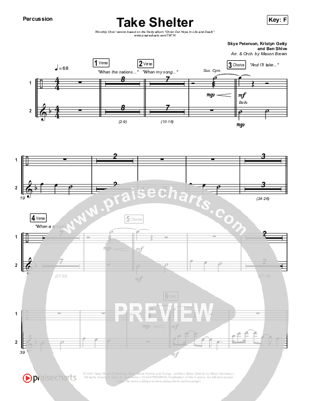 Take Shelter (Worship Choir SAB) Percussion (Keith & Kristyn Getty / Skye Peterson / Arr. Mason Brown)