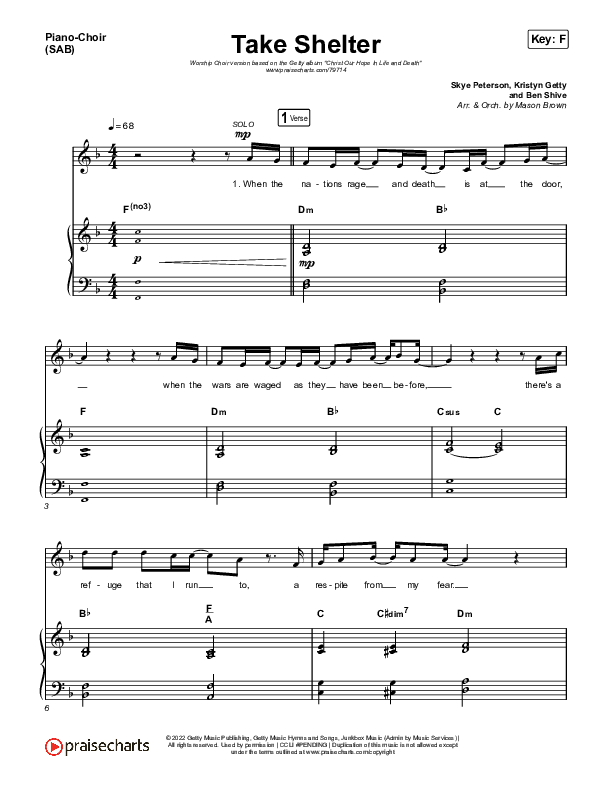 Take Shelter (Worship Choir SAB) Piano/Choir (SAB) (Keith & Kristyn Getty / Skye Peterson / Arr. Mason Brown)