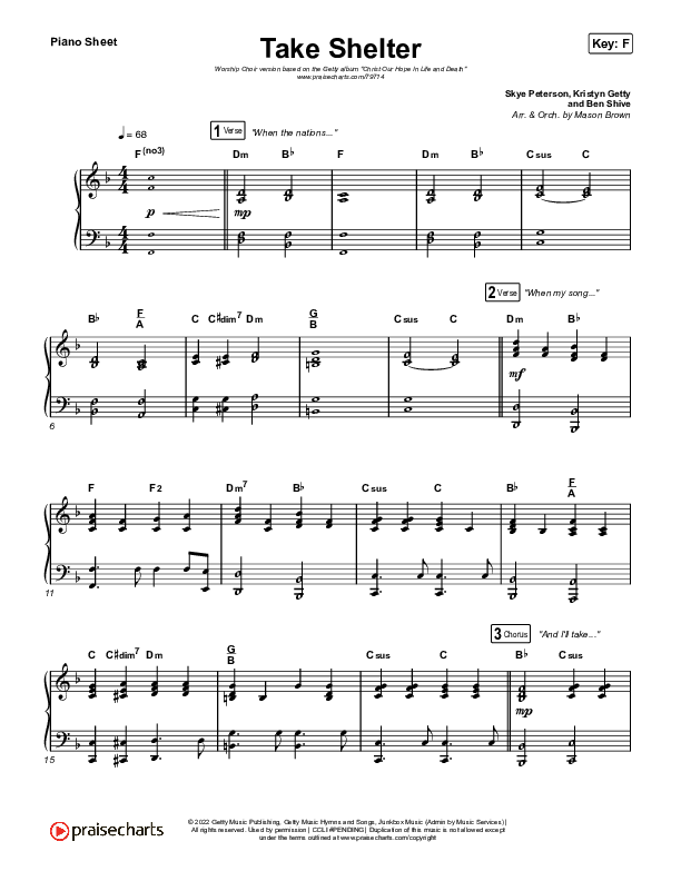Take Shelter (Worship Choir SAB) Piano Sheet (Keith & Kristyn Getty / Skye Peterson / Arr. Mason Brown)
