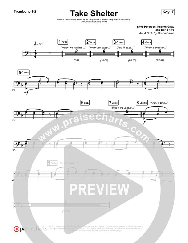 Take Shelter (Worship Choir SAB) Trombone 1/2 (Keith & Kristyn Getty / Skye Peterson / Arr. Mason Brown)